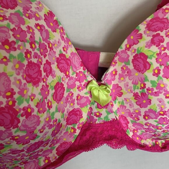 Adore Me White Pink Floral Lace Trim Contour Full Coverage Underwire Bra 40DD - Picture 3 of 9